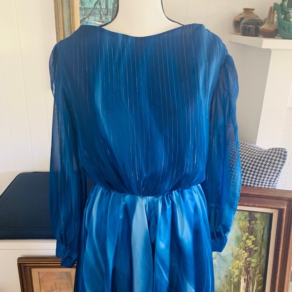 Vintage 1980’s Midnight Blue Split-Sleeved Dress - Picture 2 of 6